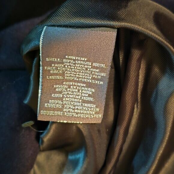 Vince Camuto Virgin Wool Colourblock Pea Coat with Faux Leather Collar‎ - Large - Picture 8 of 8